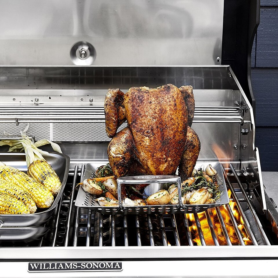 AllClad Stainless Steel Outdoor Chicken Roasting Pan Williams Sonoma